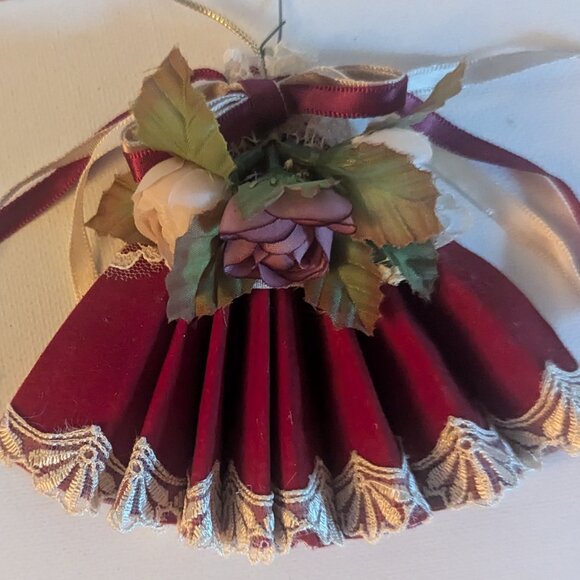 Vintage 1980's Ornament Kurt Adler Cranberry Fan Floral Christmas Tree Holiday - Picture 3 of 8